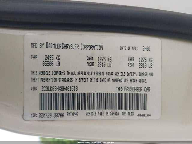 Aukcja sprzedaży 2006 Chrysler 300c, vin: 2C3LK63HX6H401513, numer aukcji: 45196852