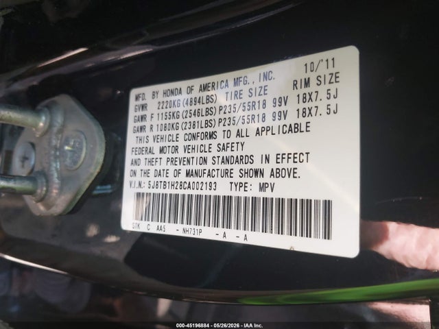 Aukcja sprzedaży 2012 Acura Rdx, vin: 5J8TB1H28CA002193, numer aukcji: 45196884