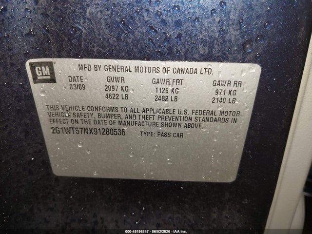 45196887 :رقم المزاد ، 2G1WT57NX91280536 vin ، 2009 Chevrolet Impala Lt مزاد بيع