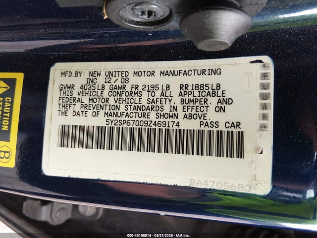 2009 Pontiac Vibe მანქანა იყიდება აუქციონზე, vin: 5Y2SP67009Z469174, აუქციონის ნომერი: 45196914