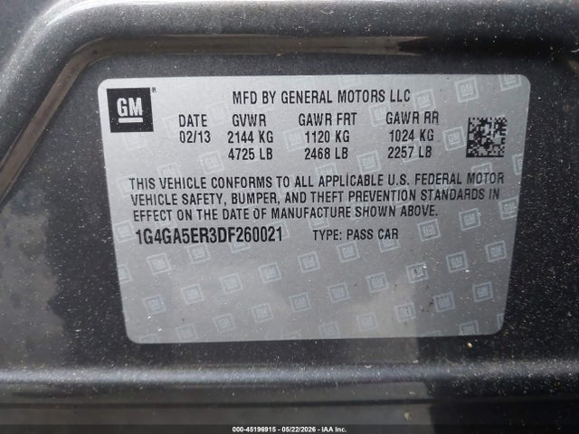 Продаж на аукціоні авто 2013 Buick Lacrosse, vin: 1G4GA5ER3DF260021, номер лоту: 45196915