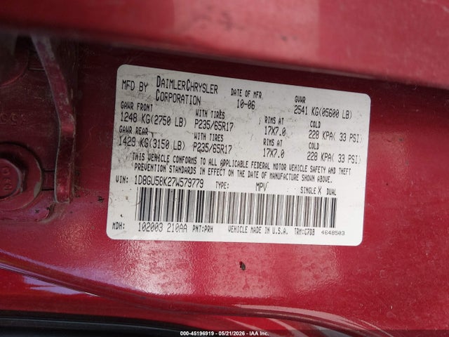 2007 Dodge Nitro Slt/rt მანქანა იყიდება აუქციონზე, vin: 1D8GU58K27W579779, აუქციონის ნომერი: 45196919