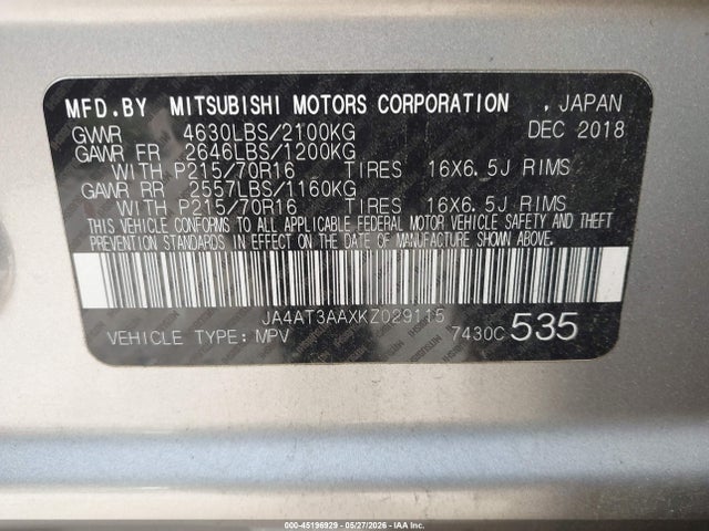 Mitsubishi Eclipse Cross Es 2019 JA4AT3AAXKZ029115 Image 9