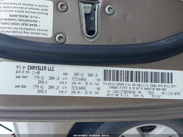 Продажа на аукционе авто 2009 Dodge Ram 1500 Laramie, vin: 1D3HV13T39S746760, номер лота: 45196970
