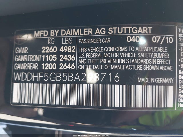 45196977 :رقم المزاد ، WDDHF5GB5BA298716 vin ، 2011 Mercedes-benz E 350 مزاد بيع