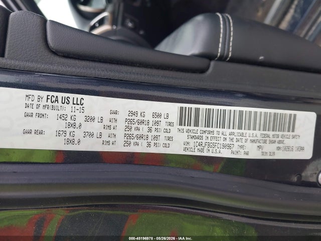 45196978 :رقم المزاد ، 1C4RJFBG5FC190967 vin ، 2015 Jeep Grand Cherokee Limited مزاد بيع