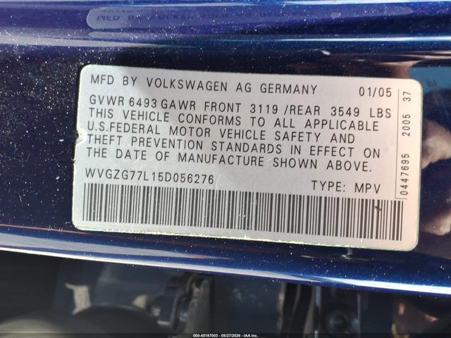 Aukcja sprzedaży 2005 Volkswagen Touareg V6/v6 (a6), vin: WVGZG77L15D056276, numer aukcji: 45197003