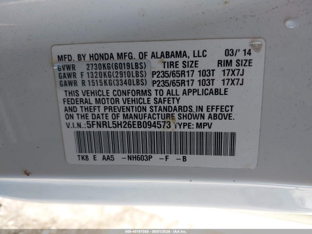 2014 Honda Odyssey Lx მანქანა იყიდება აუქციონზე, vin: 5FNRL5H26EB094573, აუქციონის ნომერი: 45197055