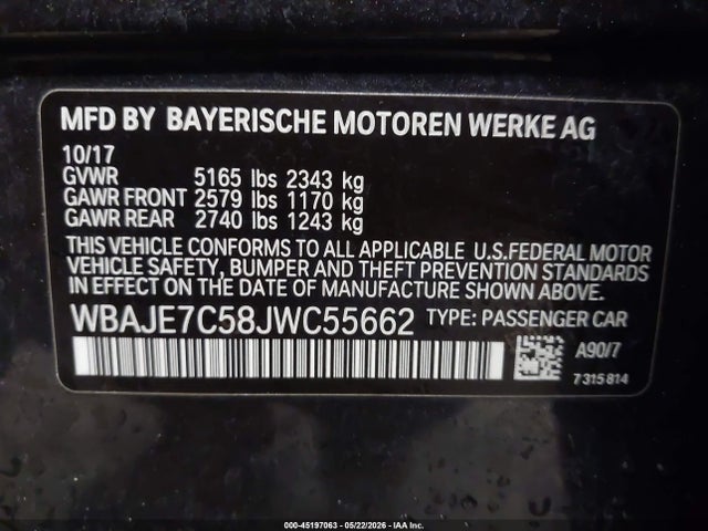 Aukcja sprzedaży 2018 Bmw 540i Xdrive, vin: WBAJE7C58JWC55662, numer aukcji: 45197063