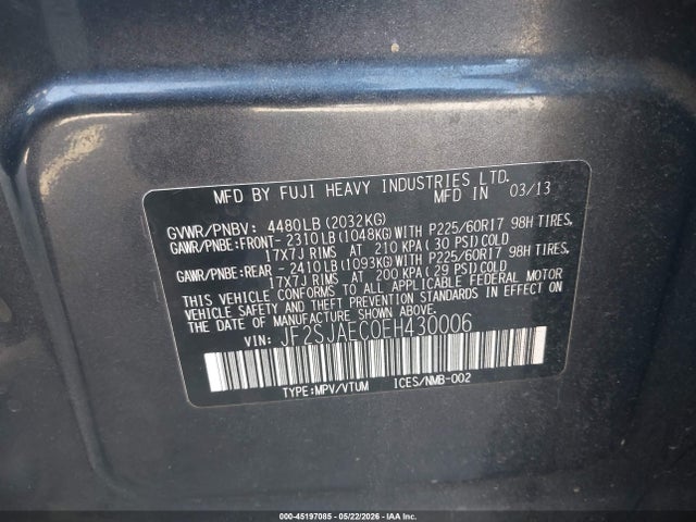 45197085 :رقم المزاد ، JF2SJAEC0EH430006 vin ، 2014 Subaru Forester 2.5i Premium مزاد بيع