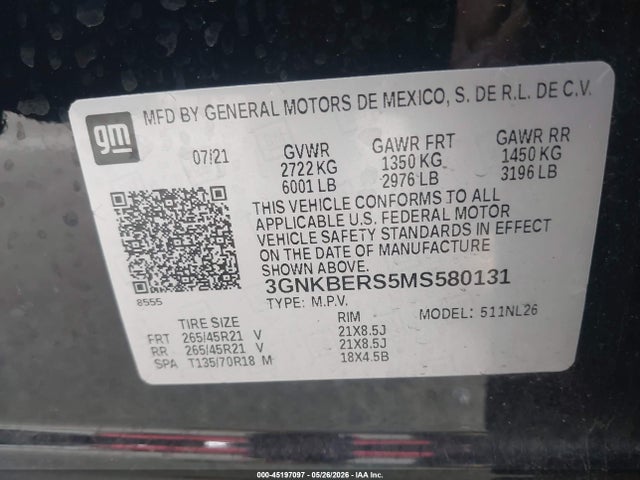 3GNKBERS5MS580131 Chevrolet Blazer Fwd Rs
