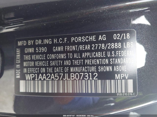 45197107 :رقم المزاد ، WP1AA2A57JLB07312 vin ، 2018 Porsche Macan مزاد بيع