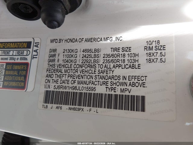 5J6RW1H98JL015595 Honda Cr-v Touring
