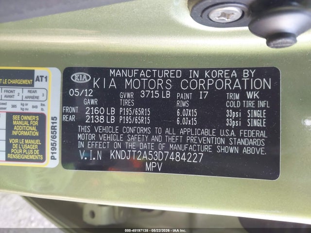 Продажа на аукционе авто 2013 Kia Soul, vin: KNDJT2A53D7484227, номер лота: 45197138