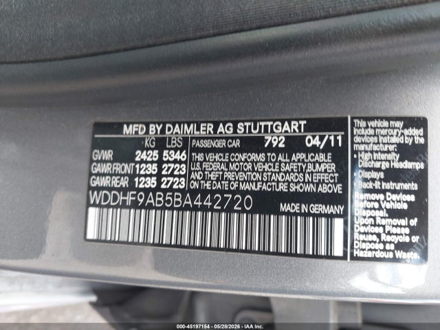 45197154 :رقم المزاد ، WDDHF9AB5BA442720 vin ، 2011 Mercedes-benz E 550 4matic مزاد بيع