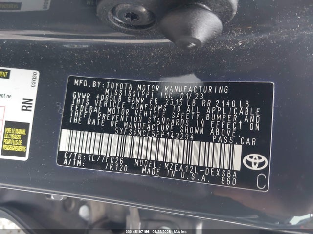Продажа на аукционе авто 2023 Toyota Corolla Se, vin: 5YFS4MCE5PP143294, номер лота: 45197156