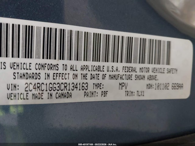 2012 Chrysler Town & Country Limited მანქანა იყიდება აუქციონზე, vin: 2C4RC1GG3CR134163, აუქციონის ნომერი: 45197169