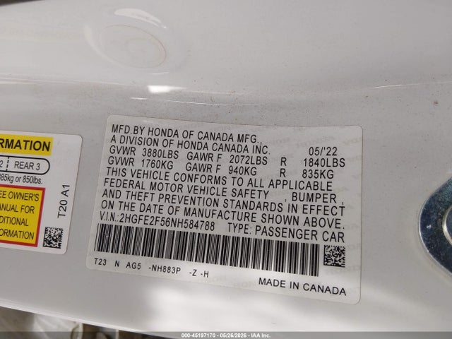 Honda Civic Sport 2022 2HGFE2F56NH584788 Image 9