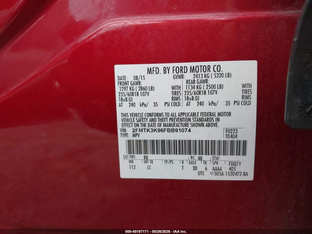 Aukcja sprzedaży 2015 Ford Edge Titanium, vin: 2FMTK3K96FBB91074, numer aukcji: 45197171