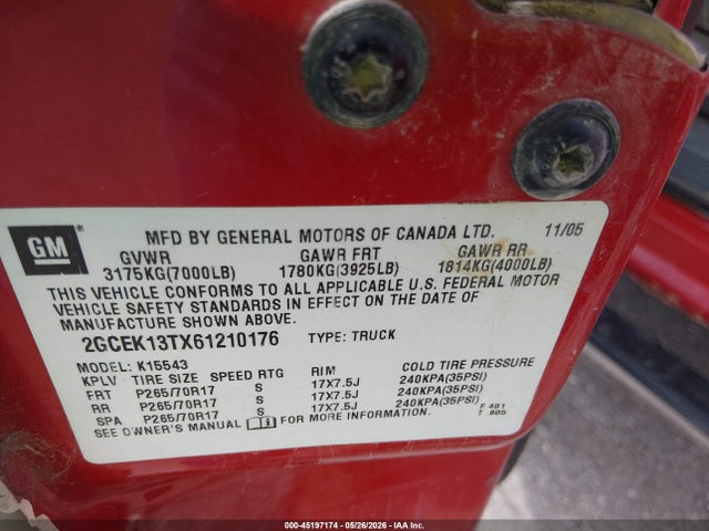 Продажа на аукционе авто 2006 Chevrolet Silverado 1500 Lt2, vin: 2GCEK13TX61210176, номер лота: 45197174