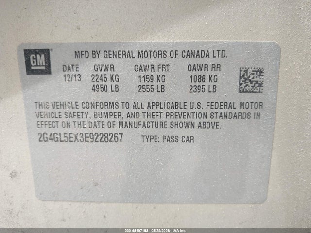 Aukcja sprzedaży 2014 Buick Regal Turbo, vin: 2G4GL5EX3E9228267, numer aukcji: 45197193