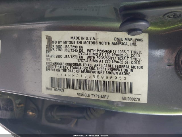 Продаж на аукціоні авто 2005 Mitsubishi Endeavor Ls, vin: 4A4MM21S55E060053, номер лоту: 45197219