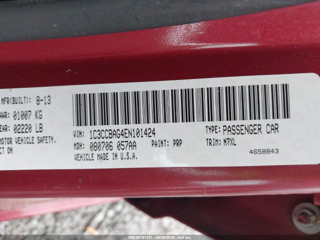 Продаж на аукціоні авто 2014 Chrysler 200 Lx, vin: 1C3CCBAG4EN101424, номер лоту: 45197221