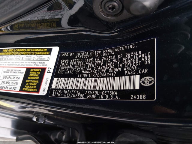 4T1BF1FK7EU463447 Toyota CAMRY SE