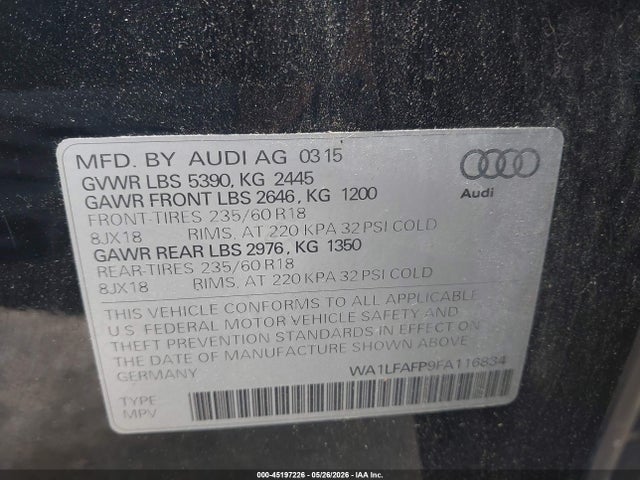 Aukcja sprzedaży 2015 Audi Q5 2.0t Premium, vin: WA1LFAFP9FA116834, numer aukcji: 45197226