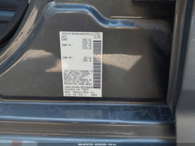 Aukcja sprzedaży 2019 Nissan Altima 2.5 Sv, vin: 1N4BL4DV4KN305669, numer aukcji: 45197230