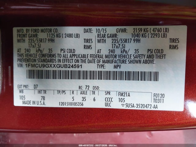 1FMCU9GXXGUB24591 Ford ESCAPE SE