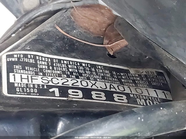 Продажа на аукционе авто 1988 Honda Gl1500, vin: 1HFSC220XJA010111, номер лота: 45197241