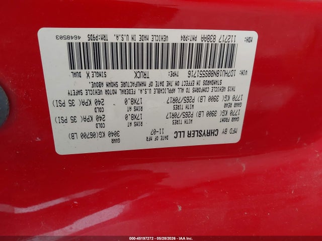 Продажа на аукционе авто 2008 Dodge Ram 1500 St/sxt, vin: 1D7HU18N88S551716, номер лота: 45197272
