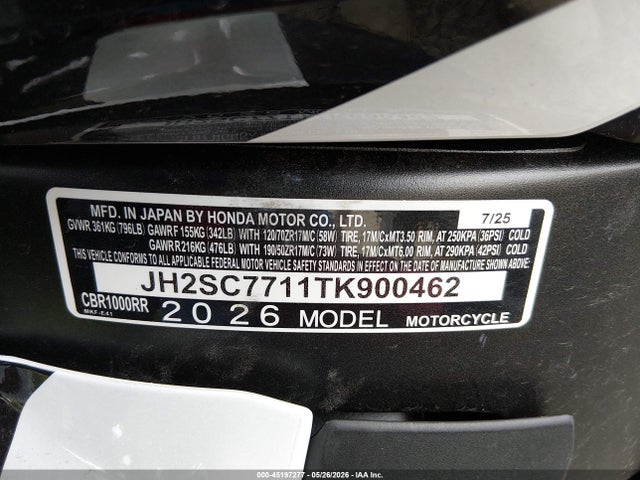 Honda CBR1000 RR 2026 JH2SC7711TK900462 Image 10