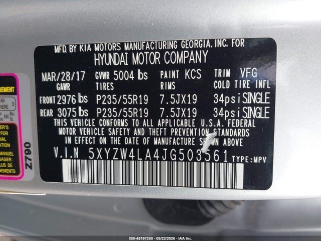 45197288 :رقم المزاد ، 5XYZW4LA4JG503561 vin ، 2018 Hyundai Santa Fe Sport 2.0t Ultimate مزاد بيع