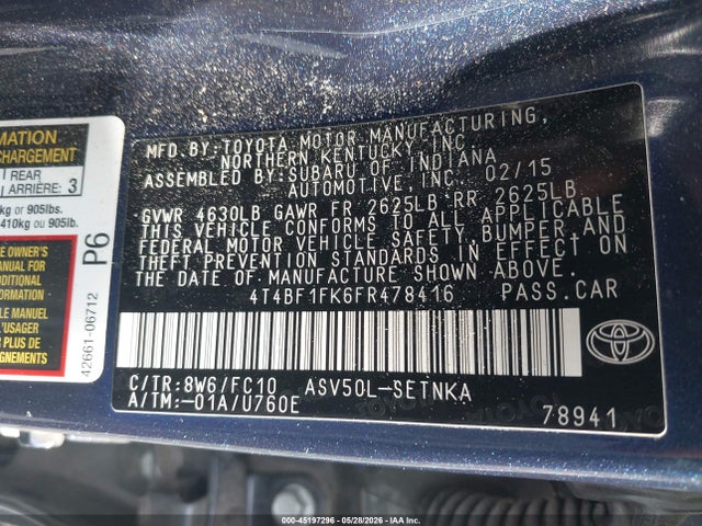 Aukcja sprzedaży 2015 Toyota Camry Le, vin: 4T4BF1FK6FR478416, numer aukcji: 45197296