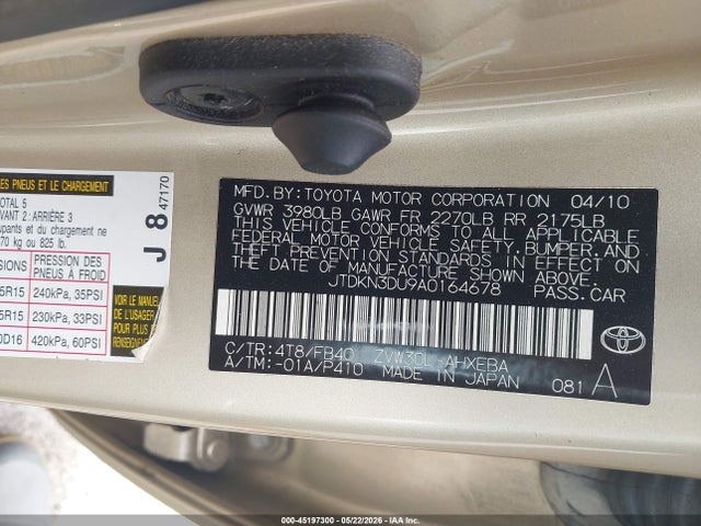 Aukcja sprzedaży 2010 Toyota Prius Iii, vin: JTDKN3DU9A0164678, numer aukcji: 45197300