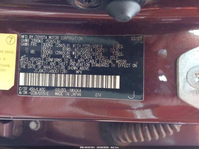 Aukcja sprzedaży 2008 Lexus Rx 350, vin: JTJGK31U480011281, numer aukcji: 45197301