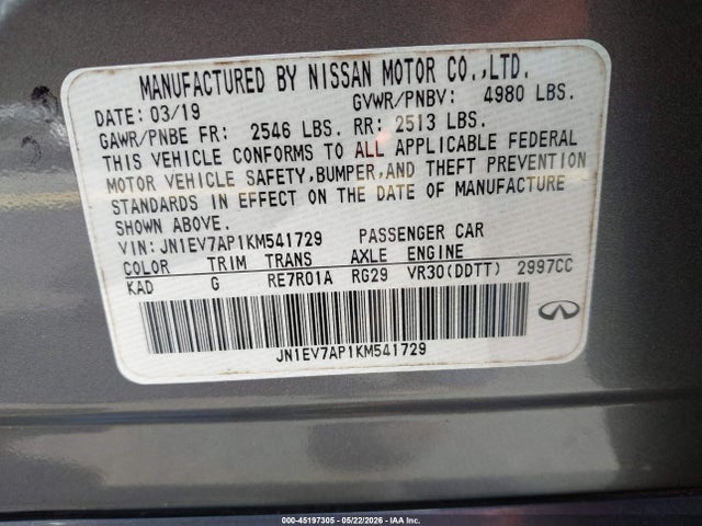 Aukcja sprzedaży 2019 Infiniti Q50 3.0t Luxe, vin: JN1EV7AP1KM541729, numer aukcji: 45197305