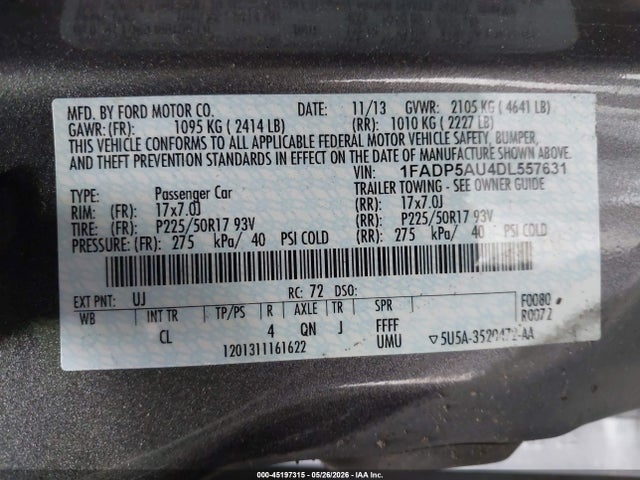 45197315 :رقم المزاد ، 1FADP5AU4DL557631 vin ، 2013 Ford C-max Hybrid Se مزاد بيع