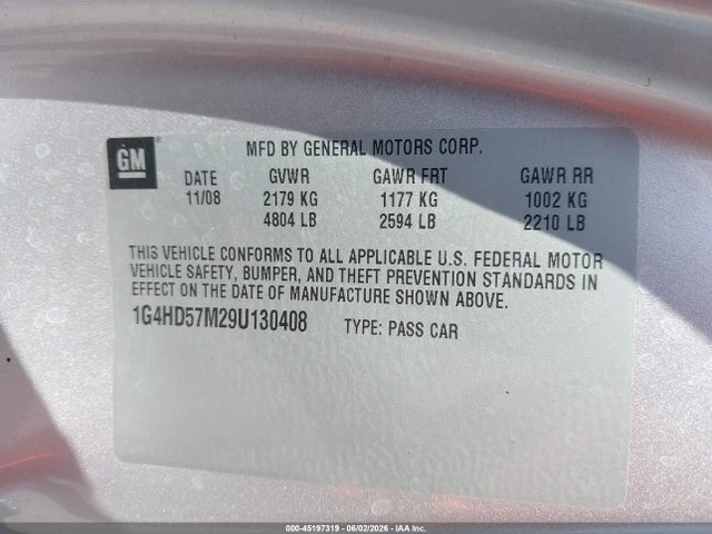 Продажа на аукционе авто 2009 Buick Lucerne Cxl Special Edition, vin: 1G4HD57M29U130408, номер лота: 45197319