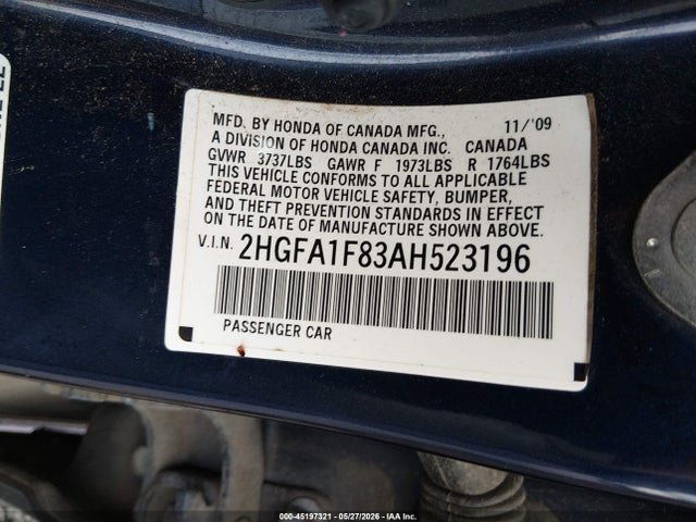 Продажа на аукционе авто 2010 Honda Civic Ex, vin: 2HGFA1F83AH523196, номер лота: 45197321