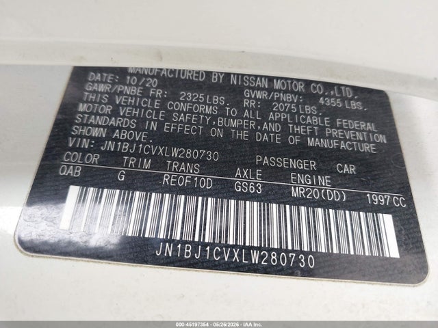 JN1BJ1CVXLW280730 Nissan Rogue Sport Sv Fwd Xtronic Cvt