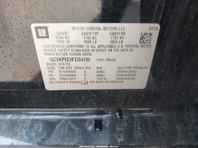 Aukcja sprzedaży 2015 Chevrolet Silverado 1500 Wt, vin: 1GCVKPEC9FZ264785, numer aukcji: 45197359