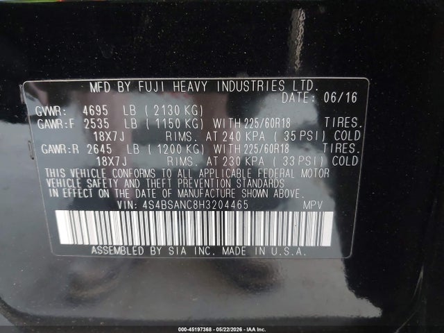4S4BSANC8H3204465 Subaru Outback 2.5i Limited