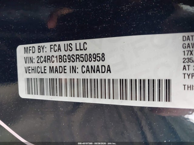 Продаж на аукціоні авто 2025 Chrysler Pacifica Select, vin: 2C4RC1BG9SR508958, номер лоту: 45197369