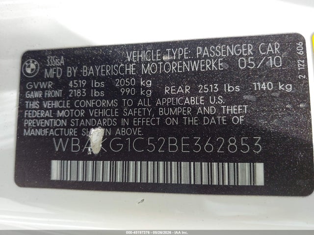 Auction sale of the 2011 Bmw 335is, vin: WBAKG1C52BE362853, lot number: 45197376