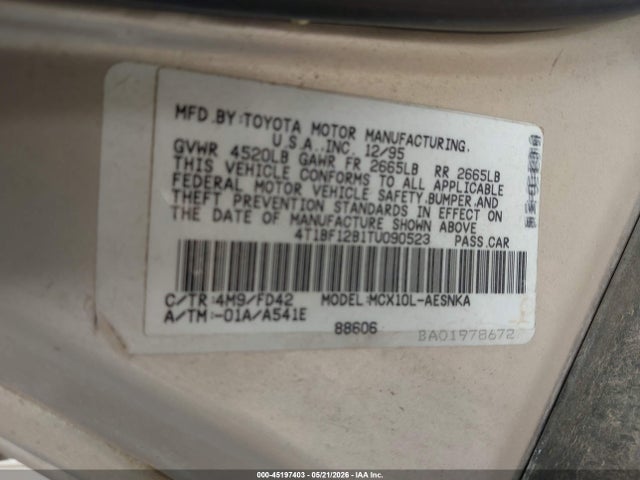 Auction sale of the 1996 Toyota Avalon Xl/xls, vin: 4T1BF12B1TU090523, lot number: 45197403