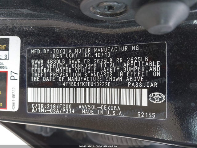 Продажа на аукционе авто 2014 Toyota Camry Hybrid Xle, vin: 4T1BD1FK1EU102320, номер лота: 45197420