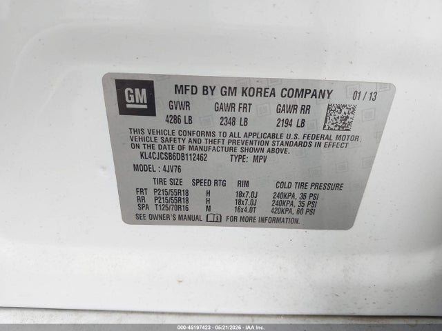 Aukcja sprzedaży 2013 Buick Encore Leather, vin: KL4CJCSB6DB112462, numer aukcji: 45197423